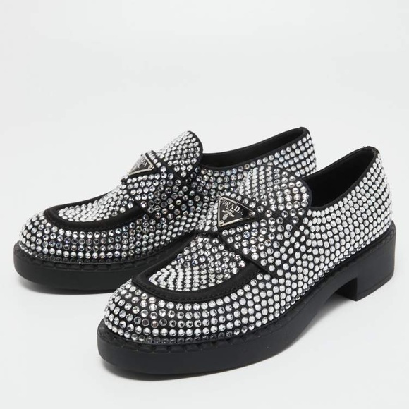 Prada Crystal Logo Flat Loafers - Picture 8 of 10